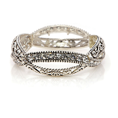Wholesale polished Silver Bracelet Filigree Vine Designs CZs Lead Compliant Brac