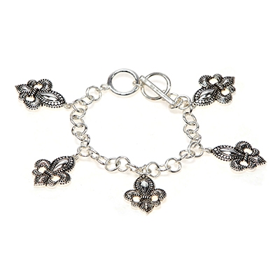 Wholesale polished Silver Bracelet Fleur De Lis Charms Toggle Connector Lead Com