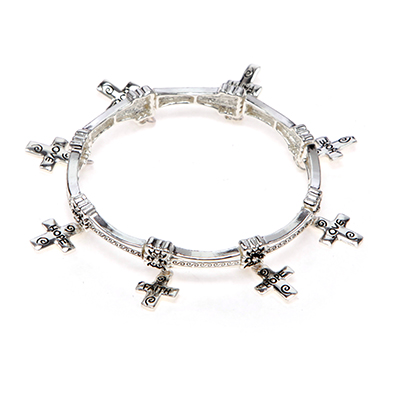 Wholesale polished Silver Cross Charm Bracelet Love Hope Faith Inscriptions Char