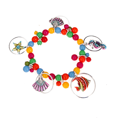Wholesale multi colored Shell Sea Horse Fish Charms Beads Polished Silver Bracel