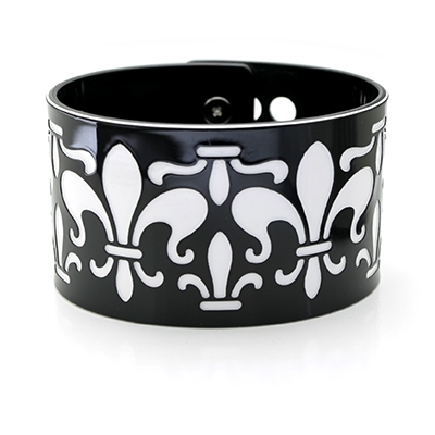 Wholesale black White Fleur De Lis Designs Flexible Acrylic Bracelet Polished Si