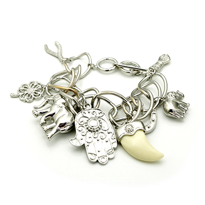 Wholesale silver lucky charm bracelet adjustable toggle closure approx Lead safe