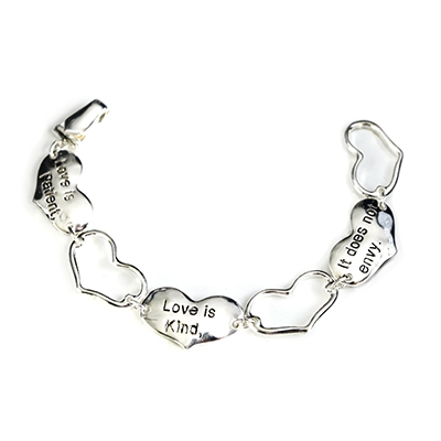 Wholesale heart Embossed Polished Silver Bracelet Black Trim Inscription Reads L