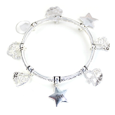 Wholesale silver best mom daughter stretch bracelet Lead compliant