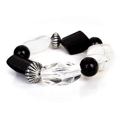 Wholesale white Quartz Milky Clear Jet Designs Polished Silver Accents Stretch B