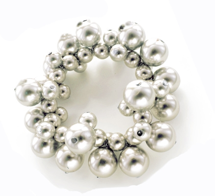 Wholesale graduated Beige Glass Bead Multi strand Stretch Band Bracelet Lead Com