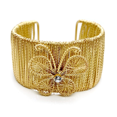 Wholesale fine Gold Wire Wrapped Matching Wire Frame Bracelet Butterfly CZ Cente