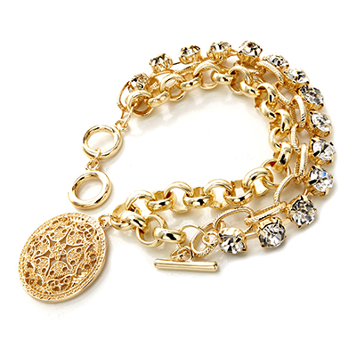 Wholesale filigree Designs CZs Polished Gold Bracelet Nickel Lead Free Matches N