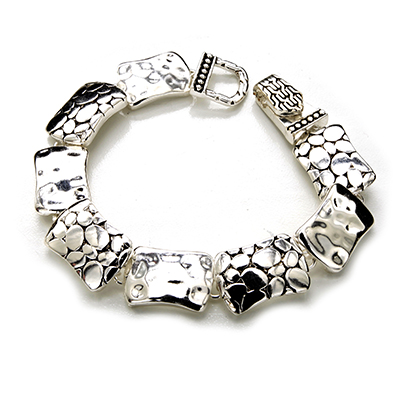 Wholesale hammered Metal Polished Silver Pebble Designs Magnetic Link Bracelet L