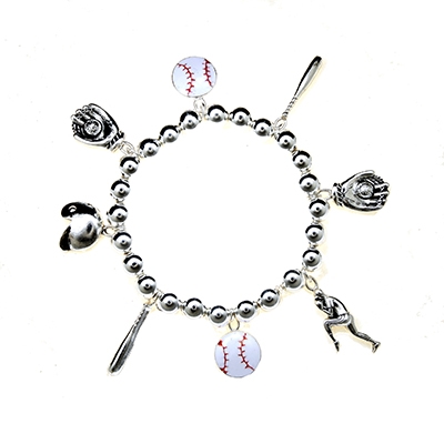 Wholesale baseball Charm Bracelet Helmet Bat Ball Pitcher Charms Polished Silver