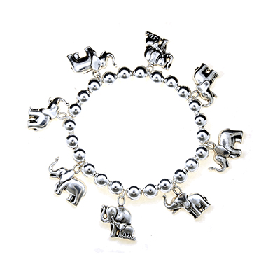 Wholesale good Luck Elephant Charms Polished Silver Stretch Band Bracelet Bracel