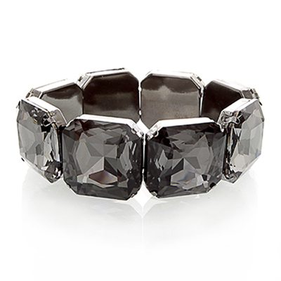 Wholesale clear Faceted Insets Polished Gun Metal Stretch Band Bracelet Nickel L