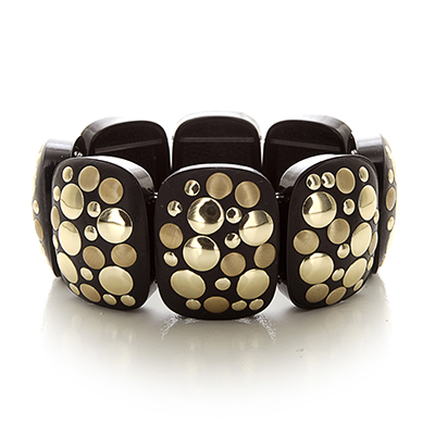 Wholesale black Acrylic Squares Polished Gold Stud Insets Stretch Band Bracelet
