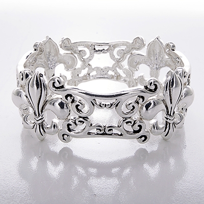 Wholesale filigree Fleur De Lis Polished Silver Stretch Band Bracelet Lead Compl