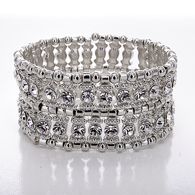 Wholesale polished Silver Stretch Band Bracelet Numerous CZs Lead Compliant Brac