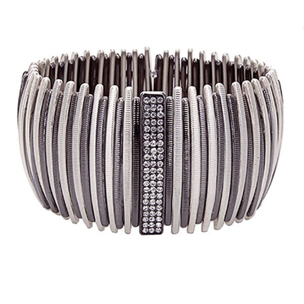 Wholesale textured Silver Hematite Metal Stretch Band Bracelet Grouped Strip CZs