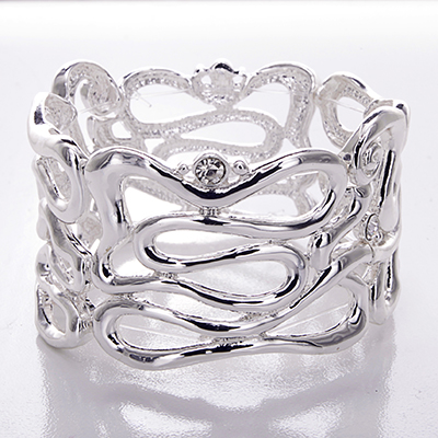 Wholesale arabesque Filigree Polished Silver Bracelet CZs Lead Compliant Stretch