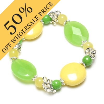 Wholesale genuine Semi precious Stone Green Yellow Designs Silver Accents Stretc