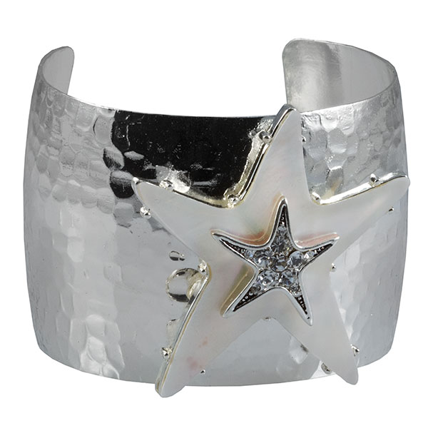 Wholesale polished hammered silver cuff bracelet double star piece polished silv