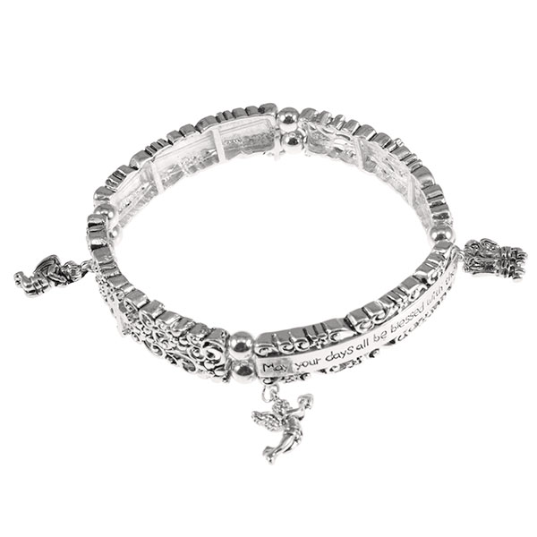 Wholesale polished silver bracelet cherub charms inscription May all days be ble