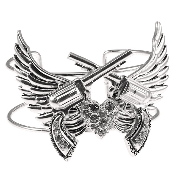 Wholesale polished silver finish cuff bracelet cowgirl them two colt revolvers c