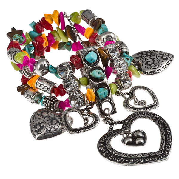Wholesale multi bead bracelet crystal faceted cabochons assorted silver bas reli