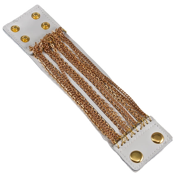 Wholesale white leather bracelet rows gold chain decorative snaps Judson s whole