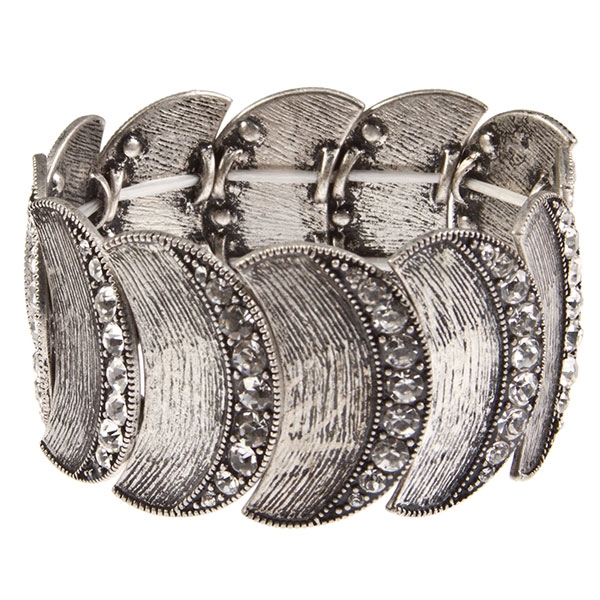Wholesale silver finish bracelet crescent moon shapes edged crystal rhinestones