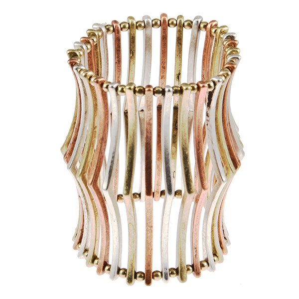 Wholesale large bracelet angular strips gold copper silver metal stretch accordi