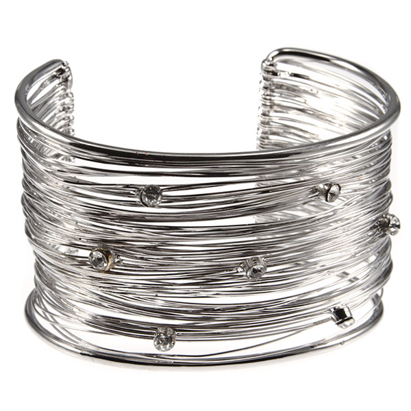 Wholesale silver stretched wire cuff bracelet crystal rhinestones