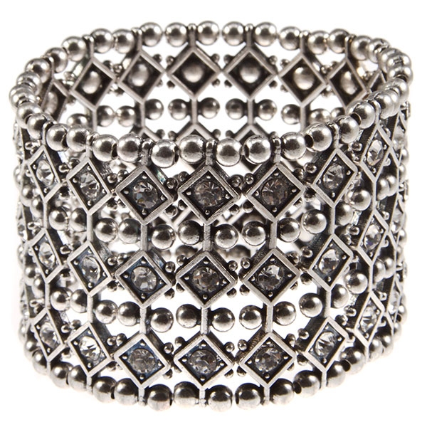 Wholesale stretch cuff bracelet geometric diamond shapes beads silver finish hig