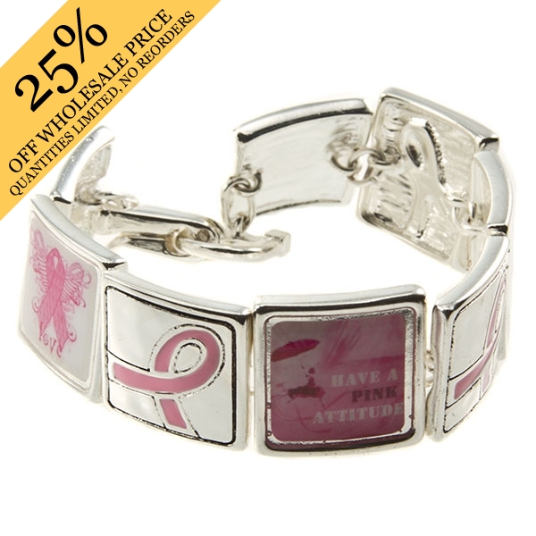 Wholesale silver Breast Cancer Awareness bracelet assorted symbols graphics