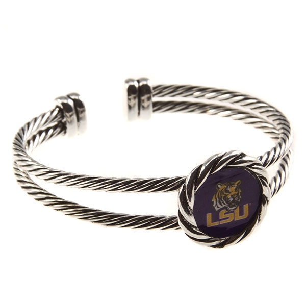Wholesale lSU silver braided double band bracelet