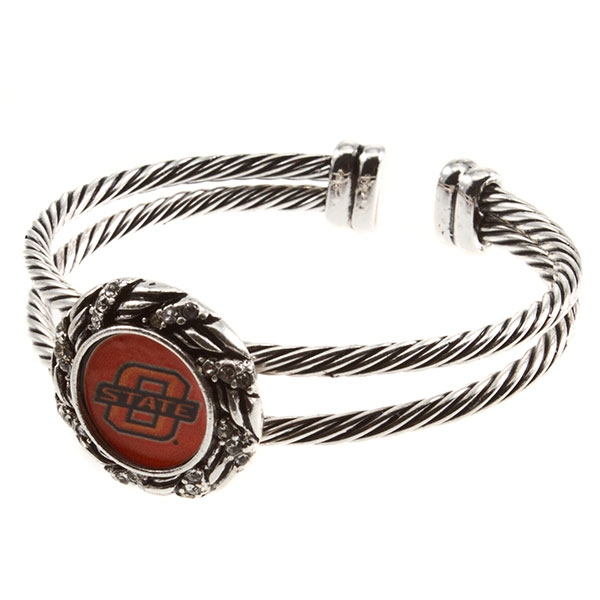 Wholesale oklahoma State double wire bracelet crystal rhinestones center logo