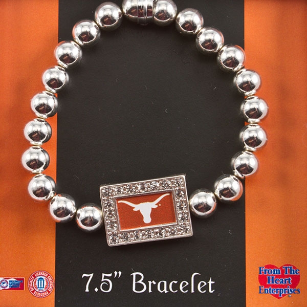 Wholesale metallic pearl bead bracelet rectangular Texas Longhorn s logo crystal