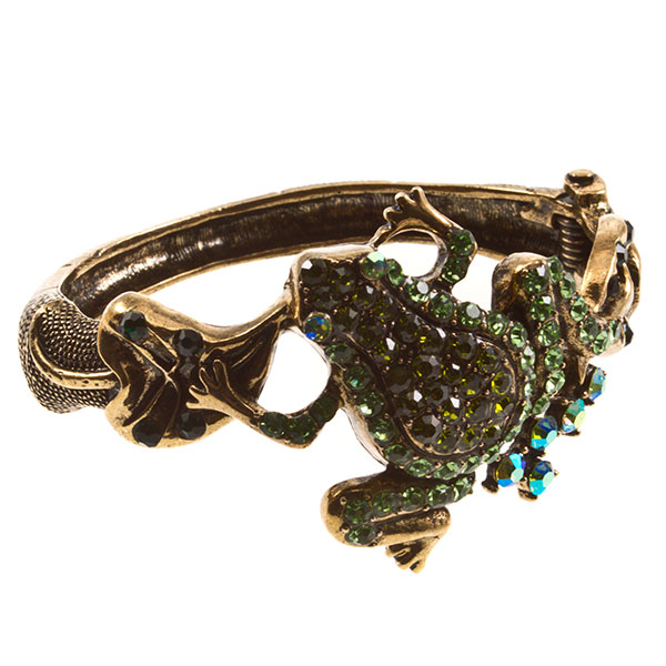 Wholesale remarkable gold bracelet frog covered emerald rhinestones iridescent r
