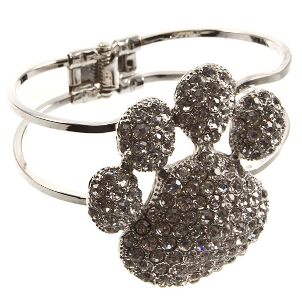 Wholesale silver double wire bracelet crystal rhinestone paw