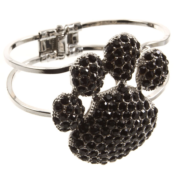 Wholesale silver double wire bracelet paw jet rhinestones