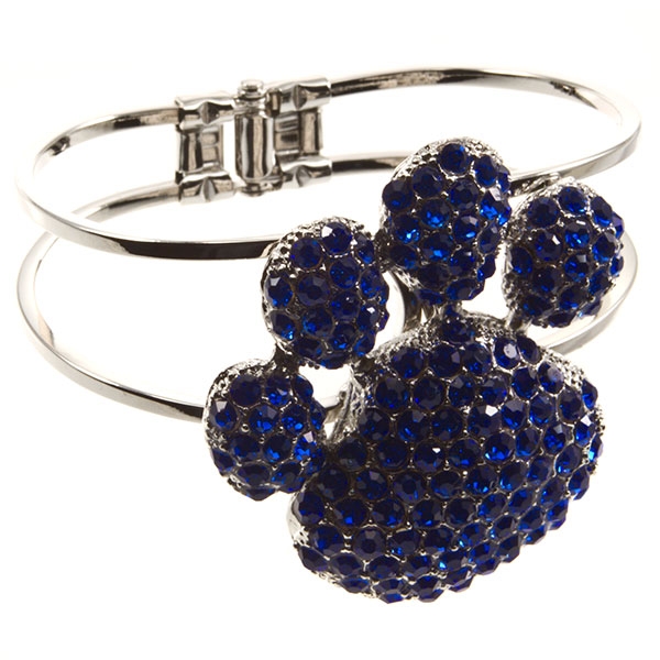 Wholesale silver double wire bracelet blue rhinestone paw