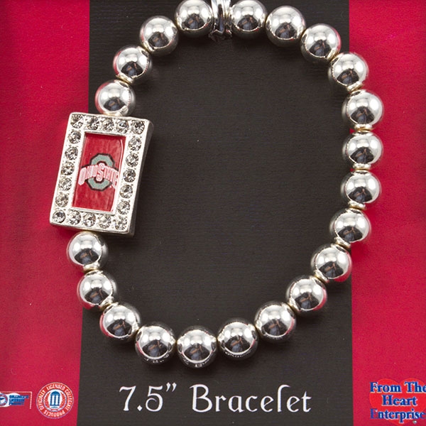 Wholesale silver bead bracelet rectangular Ohio State logo crystal rhinestones