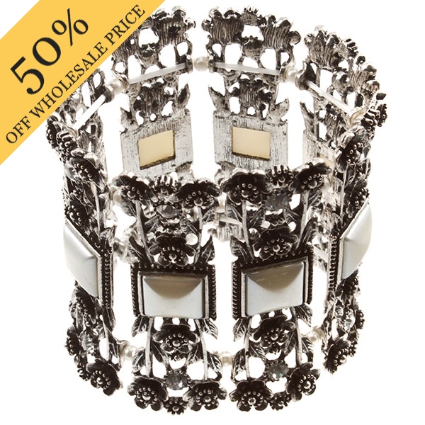 Wholesale silver inch stretch bracelet crystal rhinestone accents