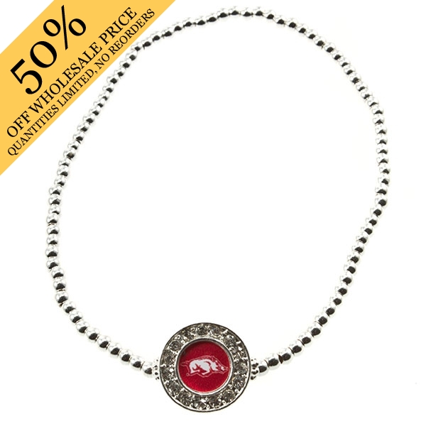 Wholesale silver beaded stretch anklet Arkansas charm czs