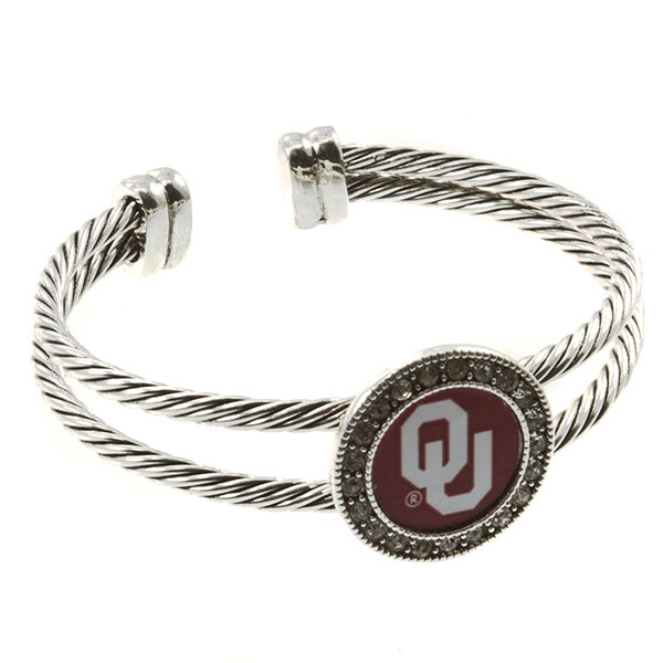 Wholesale silver toned cuff bracelet crystal rhinestones surrounding Oklahoma lo