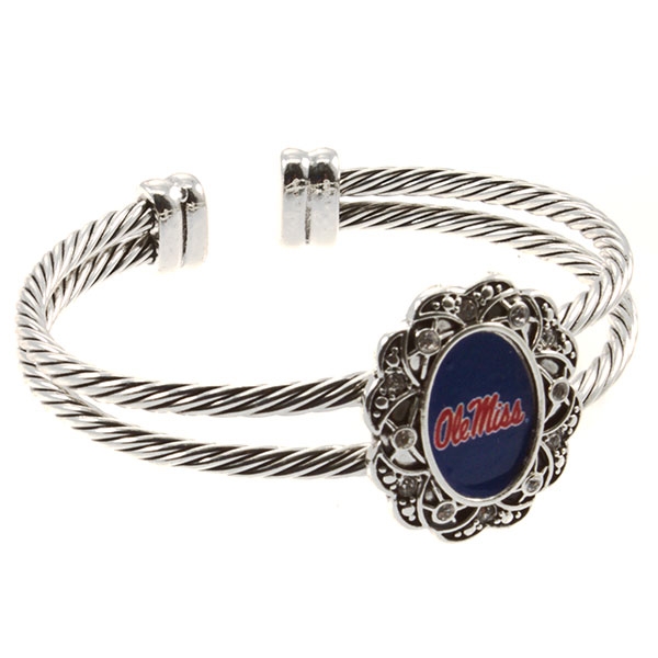 Wholesale ole Miss inspired silver double wired cuff bracelet logo center