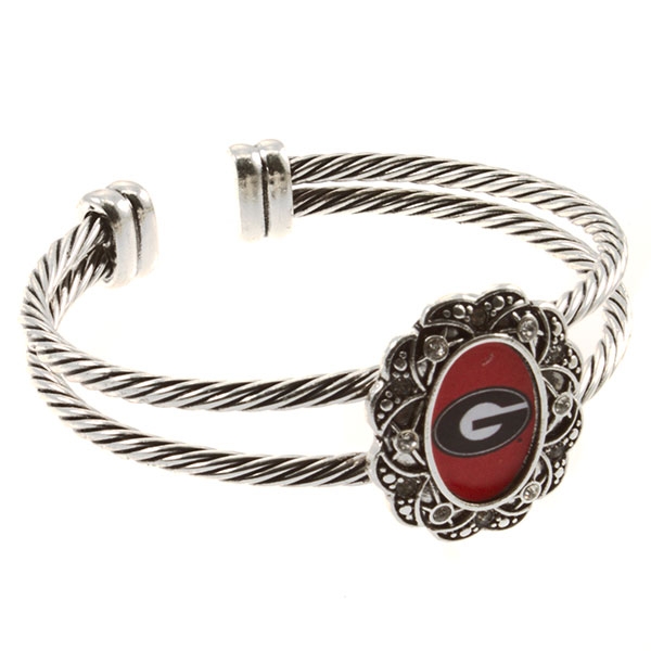 Wholesale georgia inspired silver double wired cuff bracelet logo center