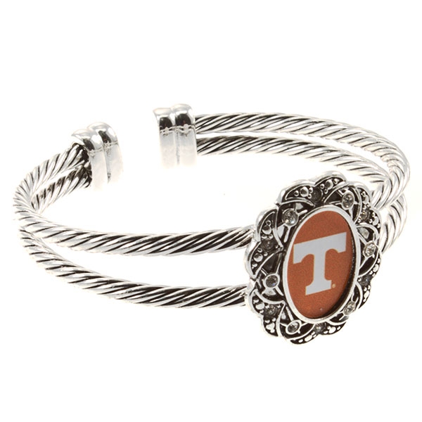 Wholesale tennessee inspired silver double wired cuff bracelet logo center