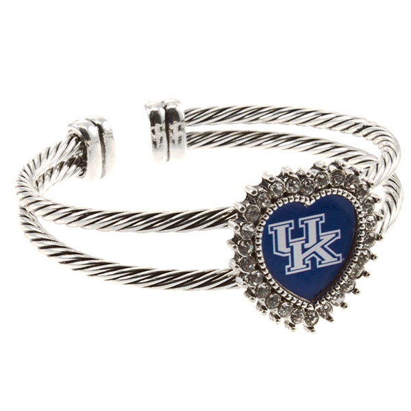 Wholesale silver toned double wired cuff bracelet crystal rhinestones surroundin
