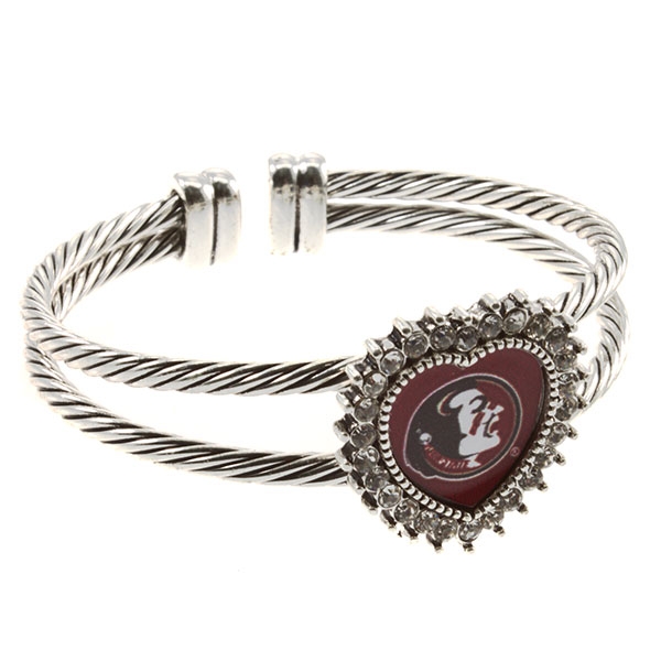 Wholesale silver toned double wired cuff bracelet crystal rhinestones surroundin