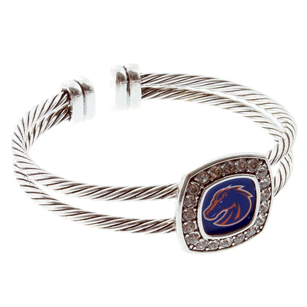 Wholesale boise state silver double wire cuff bracelet crystal rhinestones logo