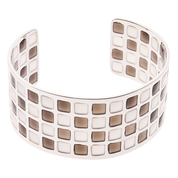 Wholesale cuff bracelet wi th silver finish brown white checked square grid patt